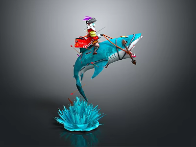 Blue Shark Leaping Out Of Water With Turquoise Splash And Energetic Marine Action 3d model