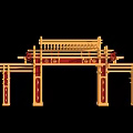 Golden Chinese Style Archway Photo Check-in Spot With Red Decorations Intricate Carvings Black Background Reflections