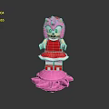 Cute Pink Cartoon Character Wearing Red Dress Standing On Pink Flower Base