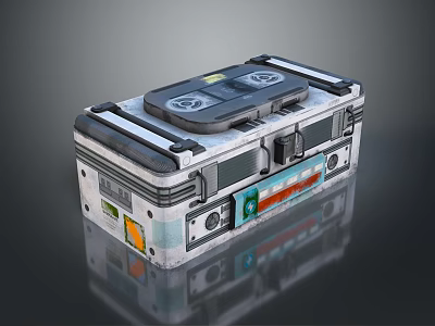 Durable Multipurpose Storage Box With Metal Surface Colorful Stickers And Compartments 3d model