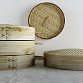 Traditional Bamboo Steamer Baskets Stackable Design With Woven Lid For Kitchen Cookware 3d model
