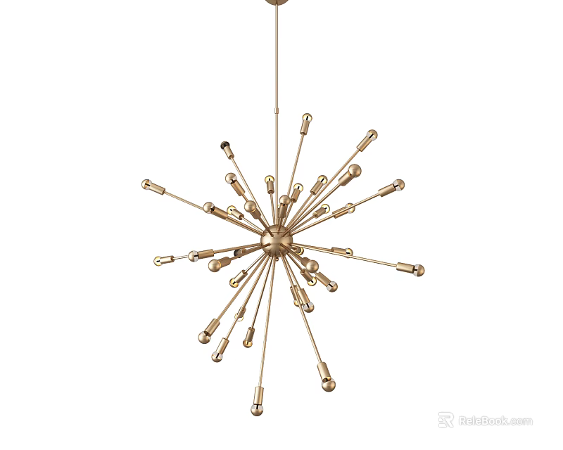 Elegant Golden Starburst Chandelier With Multiple Decorative Arms For Modern Home Decor 3d model 