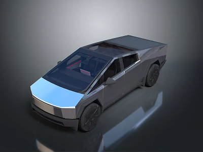 Futuristic Silver Electric Pickup Truck With Black Roof And Sleek Design 3d model