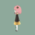 Anime Character With Pink Hair Cat Ears Wearing Black Dress Arms Outstretched Happy Expression