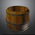 Wooden Barrel With Orange And Red Stripes Black Hoops And Textured Surface On Dark Background