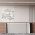 Bed Headboard Wall With Chinese Landscape Painting And Wooden Panels