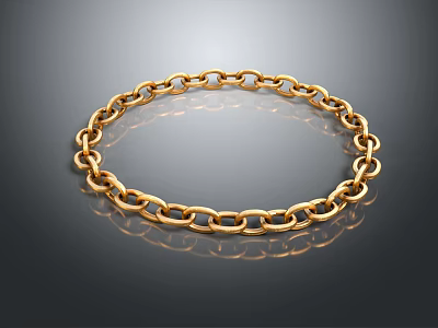 Golden Metallic Chain Necklace With Shiny Polished Links And Reflective Surface 3d model