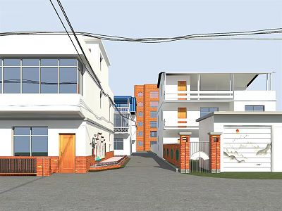 White Exterior Detached Villa With Large Windows And Residential Street View 3d model