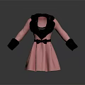 Pink Winter Coat With Black Collar Cuffed Sleeves And Bow Belt Detail