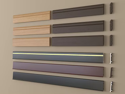 Various Decorative Lines In Wooden Dark And LED Strip Designs For Wall Trim 3d model
