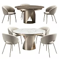 Elegant Modern Round Dining Table Set With Marble Top And Upholstered Chairs 3d model