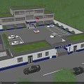 Aerial Planning of Modern Traditional Administrative Building With Green Roof Parking and Surrounding Greenery