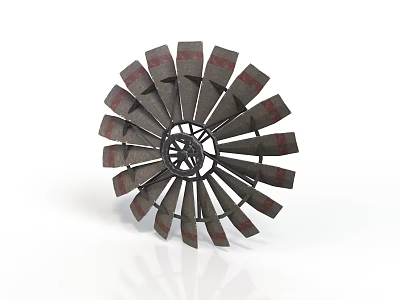 Metallic Turbine Component With Radial Blades Red Stripes And Central Hub Structure 3d model