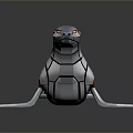 Mechanical Seal Robot Character With Silver Metal Body Red Glowing Eyes And Winged Fins