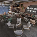 Modern Cozy Café Interior With Comfortable Chairs Wooden Tables And Hanging Lights