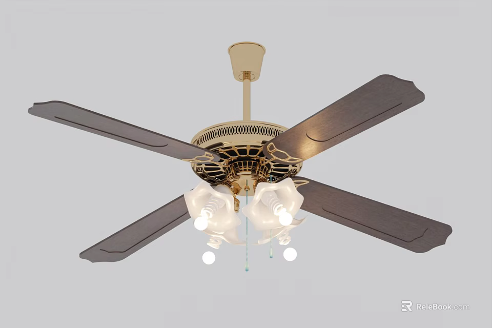 Modern Ceiling Fan With Light Fixture Black Blades And Golden Accents Design 3d model 
