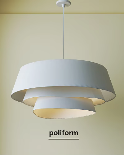 Modern Layered White Chandelier With Round Fabric Shades For Interior Ceiling Design 3d model