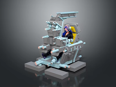 Space Exploration Astronaut Cockpit Design with Mechanical Structure and Seated Person 3d model