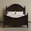 Elegant Dark Wooden Double Bed With Carved Headboard Footboard And White Pillows