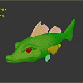 Cartoon Fish Character 3D Model With Colorful Striped Design Blue Green Body And Pink Fins