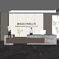 Modern Architectural Design Company Reception Desk Interior With Marble Elements And Receptionist 3d model