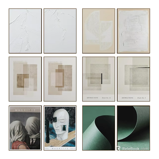 Modern Abstract Art Prints Featuring Geometric Shapes And Portrait Designs 3d model 