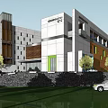 Modern Kindergarten Building With Colorful Facade Green Outdoor Space And Trees