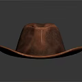 Vintage Brown Leather Cowboy Hat With Wide Brim And Stitched Design