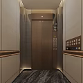 Elevator Lobby With Brown Metallic Doors Beige Paneled Walls Control Panel And Floor Lighting