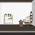 Modern Middle Ancient Rattan Leisure Chair Recliner Flower Rack Floor Lamp Coffee Table 3d model