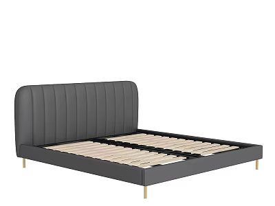 Modern Double Bed With Gray Upholstered Vertical Tufted Headboard And Gold Metal Legs 3d model