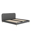 Modern Double Bed With Gray Upholstered Vertical Tufted Headboard And Gold Metal Legs
