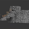 Modern Rock Landscape Model Featuring Wooden Bridge And Natural Design Elements