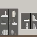 Modern Decorative Cabinets With Black Frame LED Lighting And Books Vases Figurines In Interior