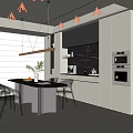 Modern Restaurant Kitchen Interior With Round Island Transparent Chairs And Hanging Lights