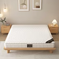 Comfortable Quilted Mattress On Wooden Frame With Nightstand Table Lamp Vase And Framed