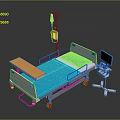 Modern Adjustable Hospital Bed with IV Stand Medical Monitor and Overbed Table for Patient Care