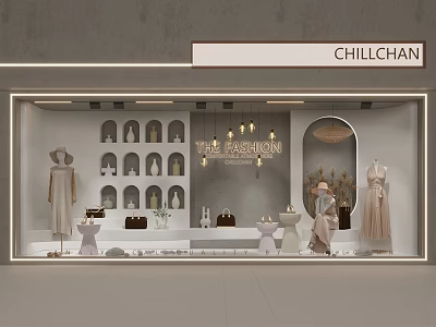 Chillchan Fashion Store Window Display Featuring Mannequins Elegant Clothing And Decorative Items 3d model