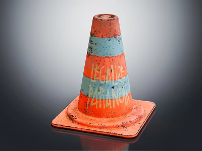 Orange And Blue Striped Traffic Cone With Graffiti Text Legalize Marijuana 3d model