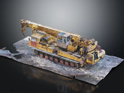Yellow Construction Crane Model On Damaged Ground Display With Realistic Details 3d model