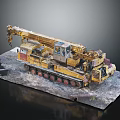 Yellow Construction Crane Model On Damaged Ground Display With Realistic Details 3d model