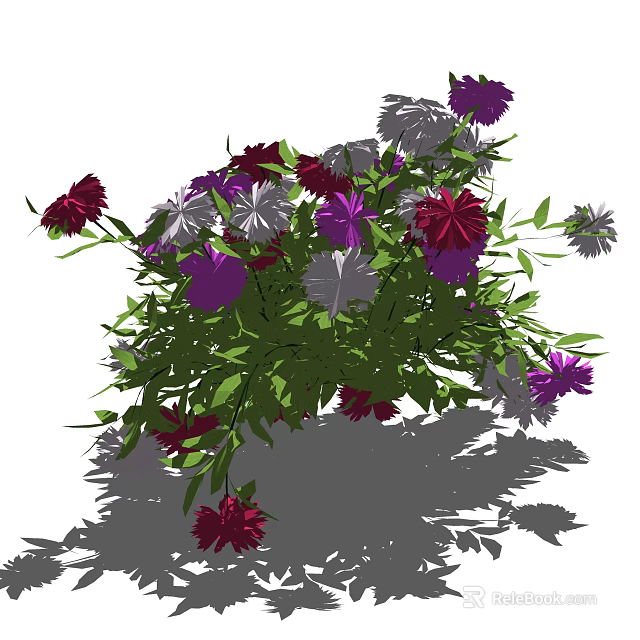 Vibrant Mixed Flowers Bouquet With Red Purple Gray Blooms And Green Leaves 3d model 