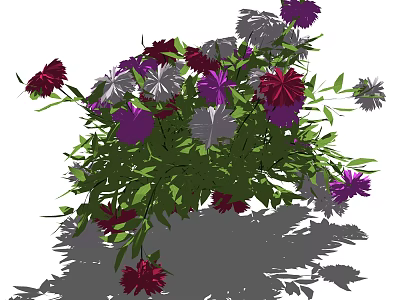 Vibrant Mixed Flowers Bouquet With Red Purple Gray Blooms And Green Leaves 3d model