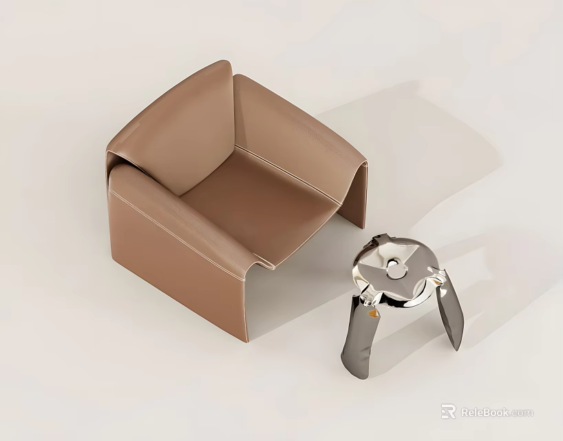 Brown Leather Accent Chair With Sleek Modern Design And Sturdy Metal Base 3d model 