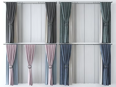 Various Colored Curtains With Sheer Layers And Tieback Details For Home Decor 3d model