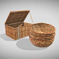Handwoven Wicker Storage Box and Stacked Baskets for Household Use