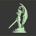 Glowing Green Dragon Statue With Wings Weapon And Flame Base Design