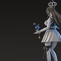 3D Female Character Model With Staff Glowing Blue Elements And Decorative Base 3d model