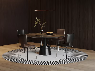 Sleek Modern Round Dining Table Set With Leather Chairs For Luxury Contemporary Dining Room 3d model