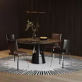 Sleek Modern Round Dining Table Set With Leather Chairs For Luxury Contemporary Dining Room